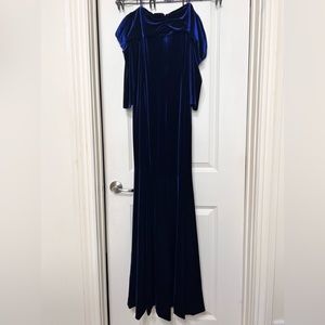 THEIA Off Shoulder Velvet Gown in Royal Blue